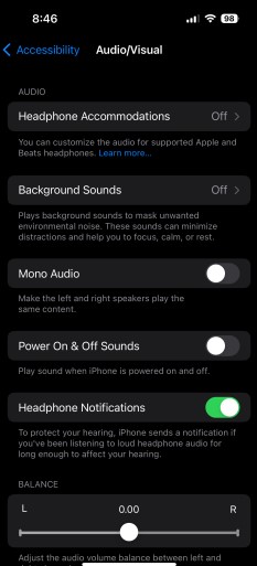 Audio and visual settings